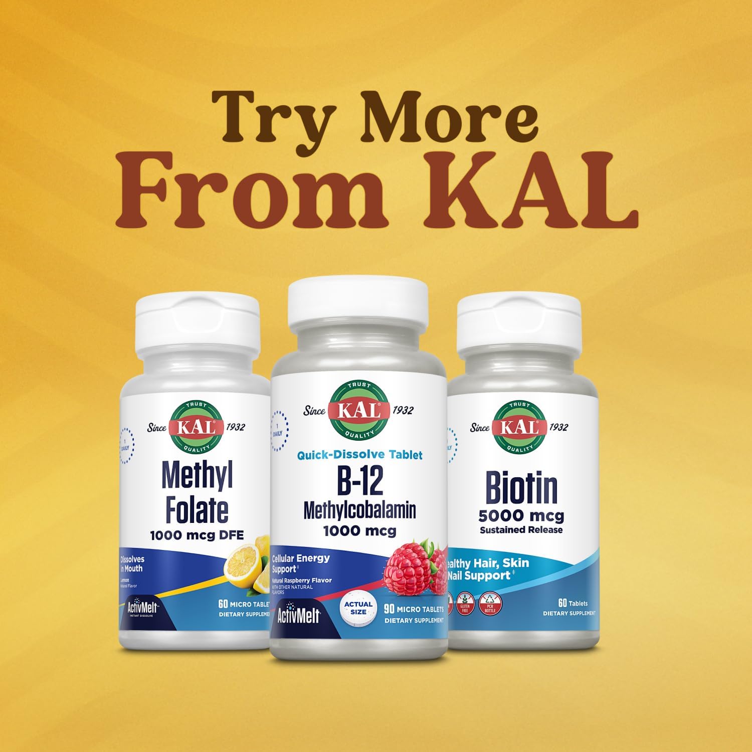 KAL Vitamin B12 Methylcobalamin 1000mcg, Fast Dissolve ActivMelt, Natural Raspberry Flavour, 90 Micro Tablets - görsel 6