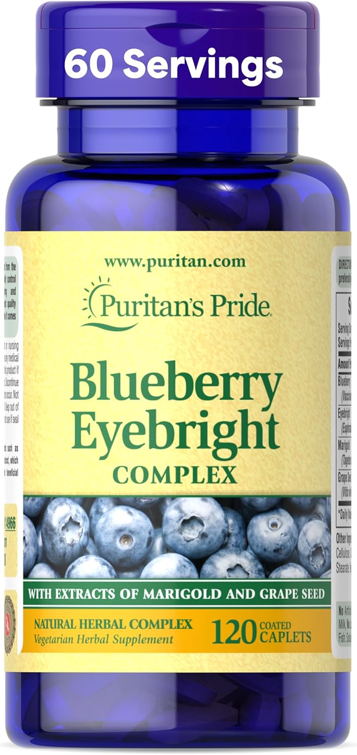 Puritan's Pride Premium Blueberry Eyebright Complex – 120 Coated Caplets - görsel 1