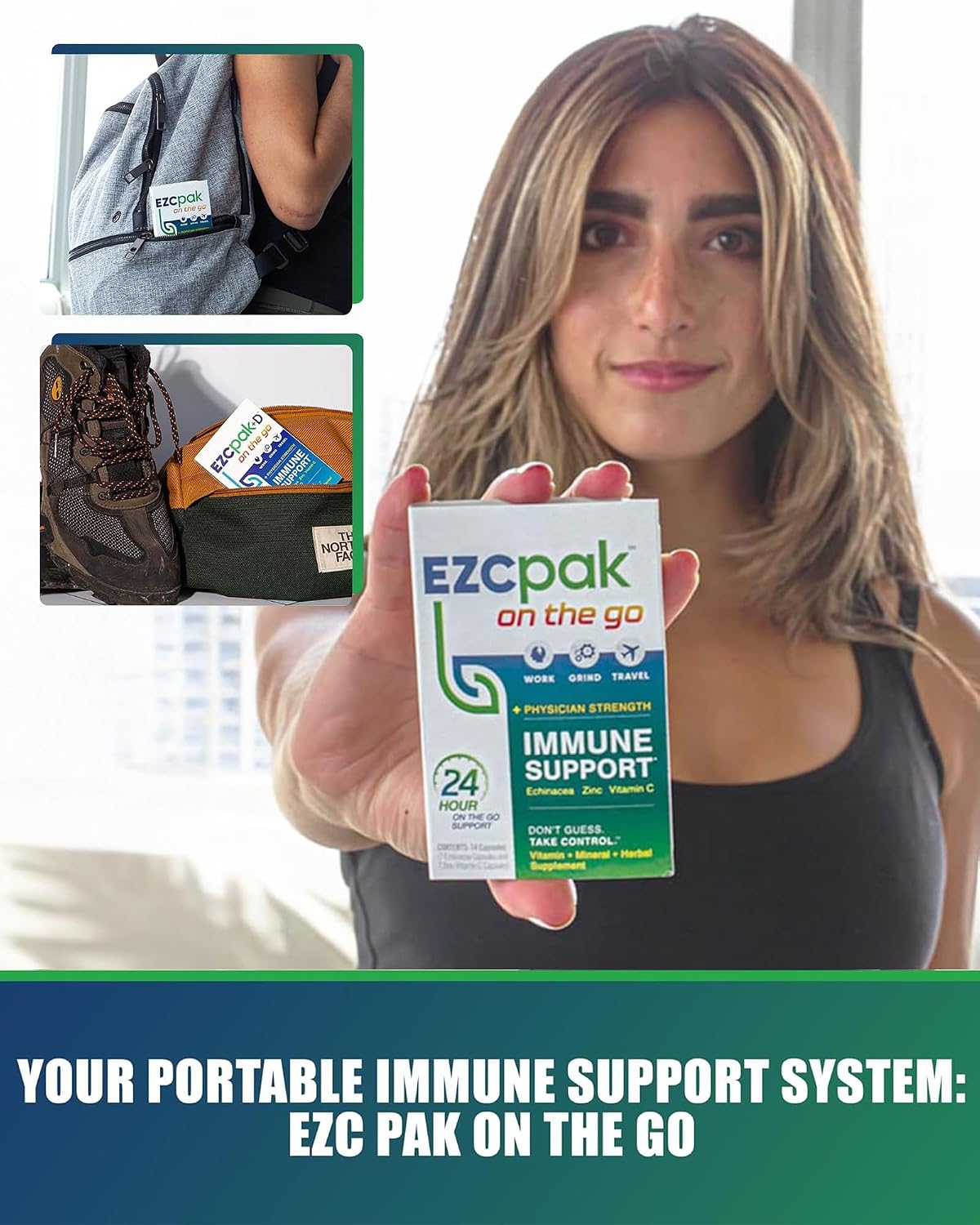 EZC Pak On The Go Immune Support with Echinacea, Vitamin C & Zinc - Travel-Friendly Immunity Supplement for Adults - Vegetarian & Gluten-Free - görsel 7