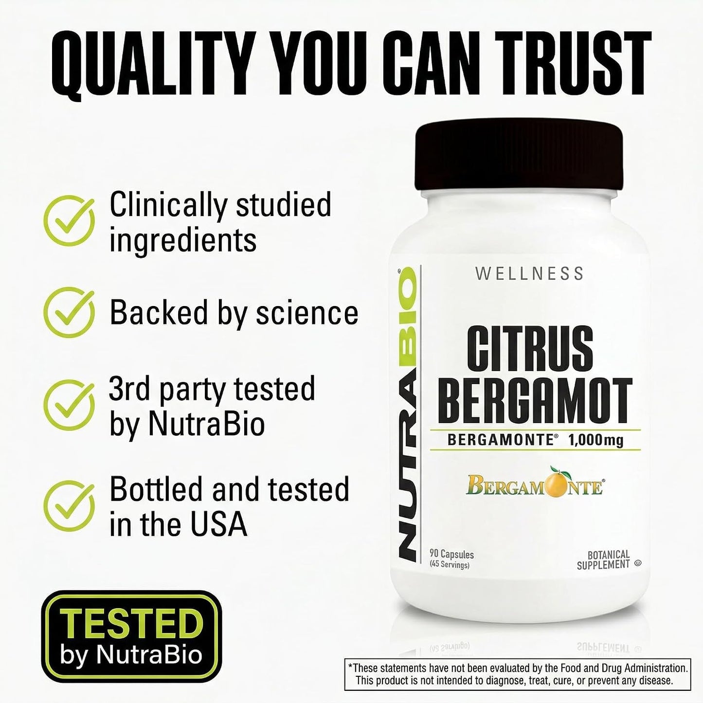 NutraBio Citrus Bergamot Bergamonte® Extract Supplement – 1000mg per Serving – 90 Capsules - görsel 4