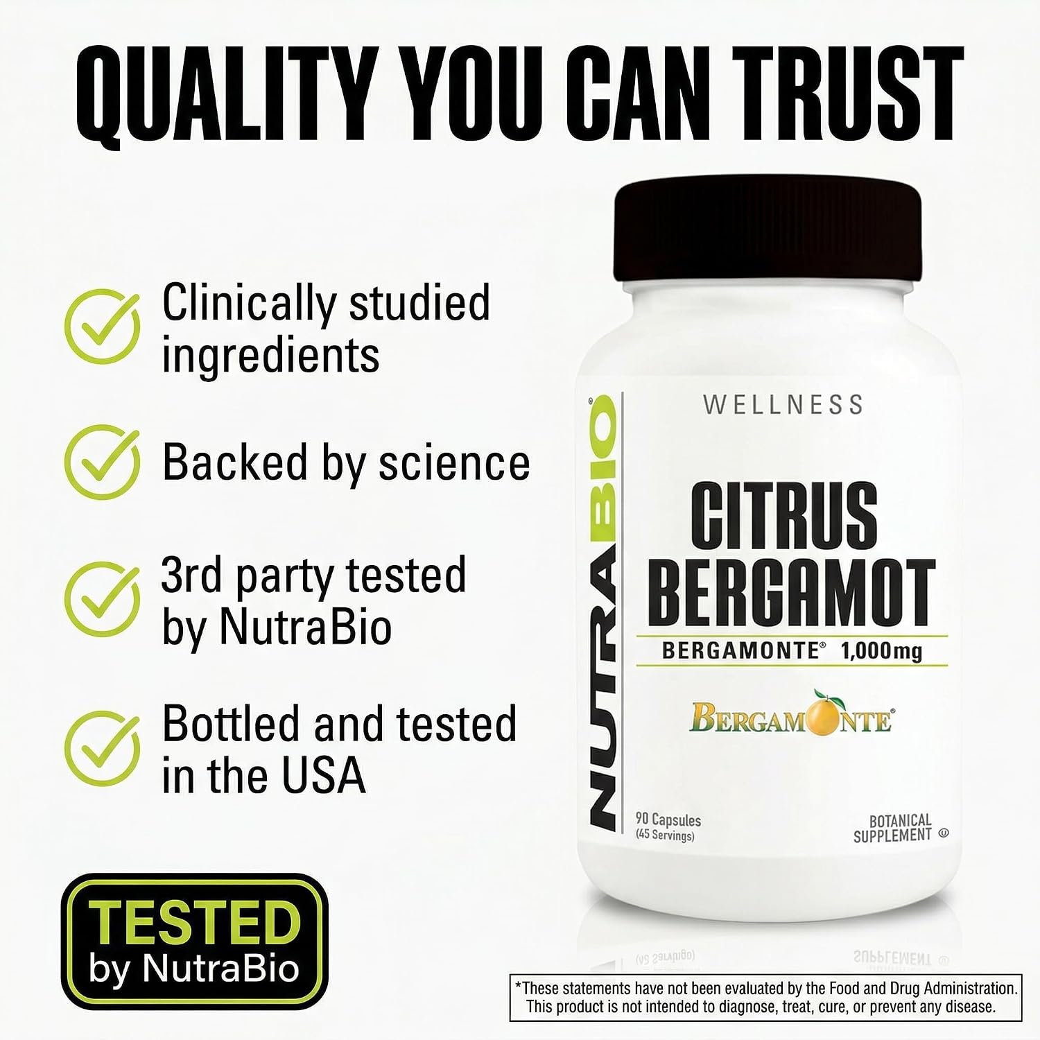 NutraBio Citrus Bergamot Bergamonte® Extract Supplement – 1000mg per Serving – 90 Capsules - görsel 4