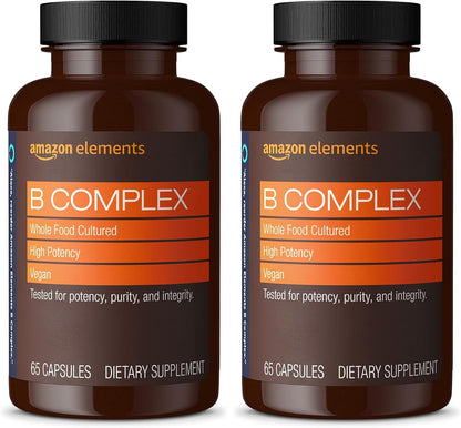 Elements B Complex – High Potency Whole Food Cultured, Vegan – 65 Capsules