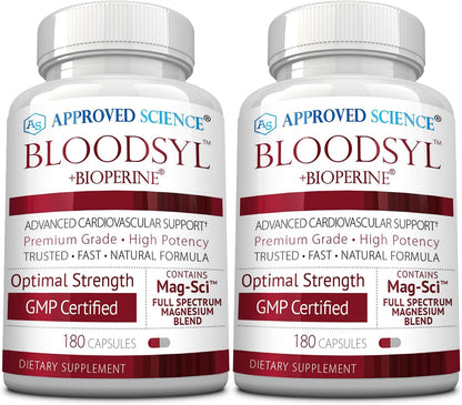 Approved Science Bloodsyl - Blood Pressure Support Supplement - Supports Blood Pressure Levels Already Within Normal Range - Hawthorn Berry, Garlic, Magnesium and Hibiscus Capsules - Vegan - 180 Capsules, 3 Months