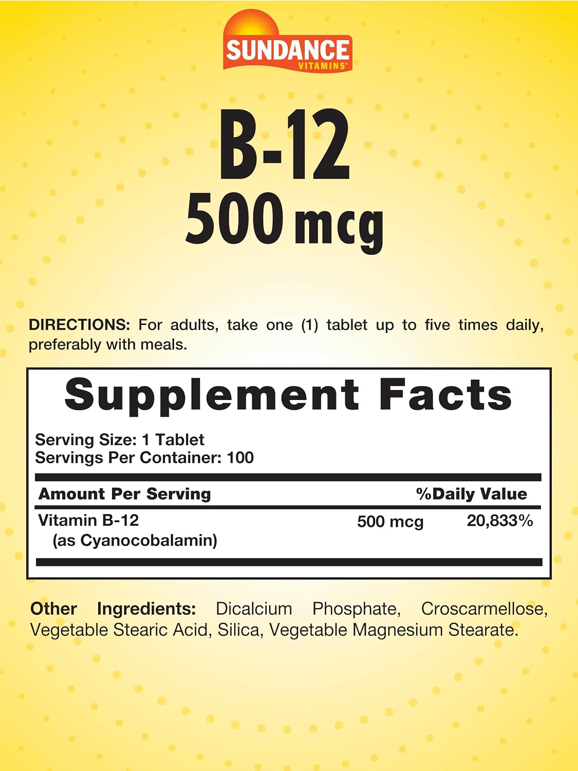 Sundance Vitamin B-12 | 500mcg | 90 Vegetarian Tablets | Essential Vitamin Supplement | Non-GM and Gluten-free Formula - görsel 2