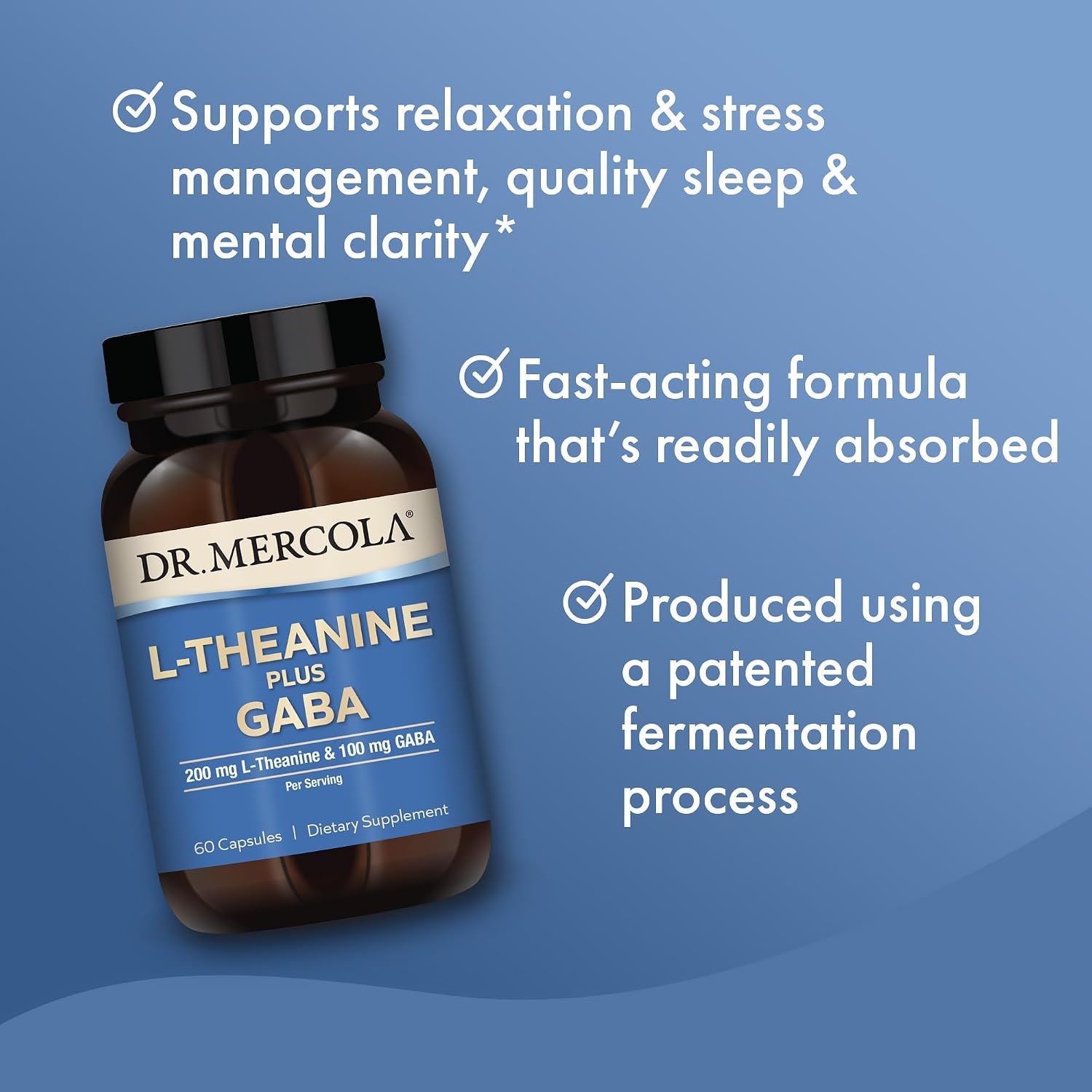 Dr. Mercola L-Theanine Plus GABA - 200 mg L-Theanine & 100 mg GABA - 60 Capsules - görsel 3