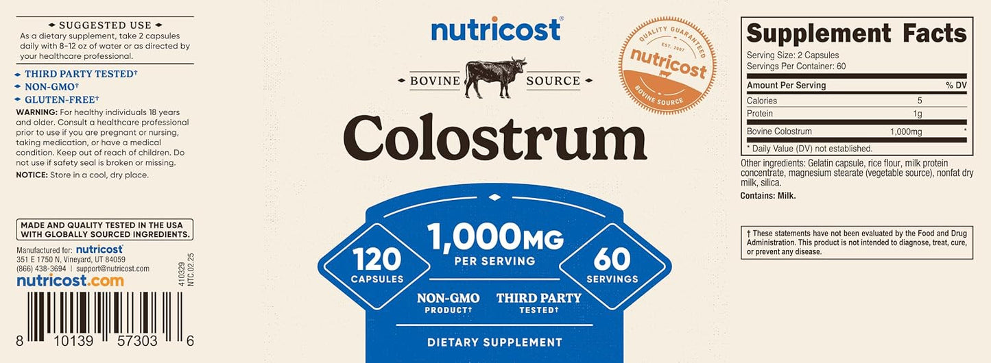 Nutricost Colostrum 1000mg, 120 Capsules, 60 Servings (3 Bottles) - görsel 7