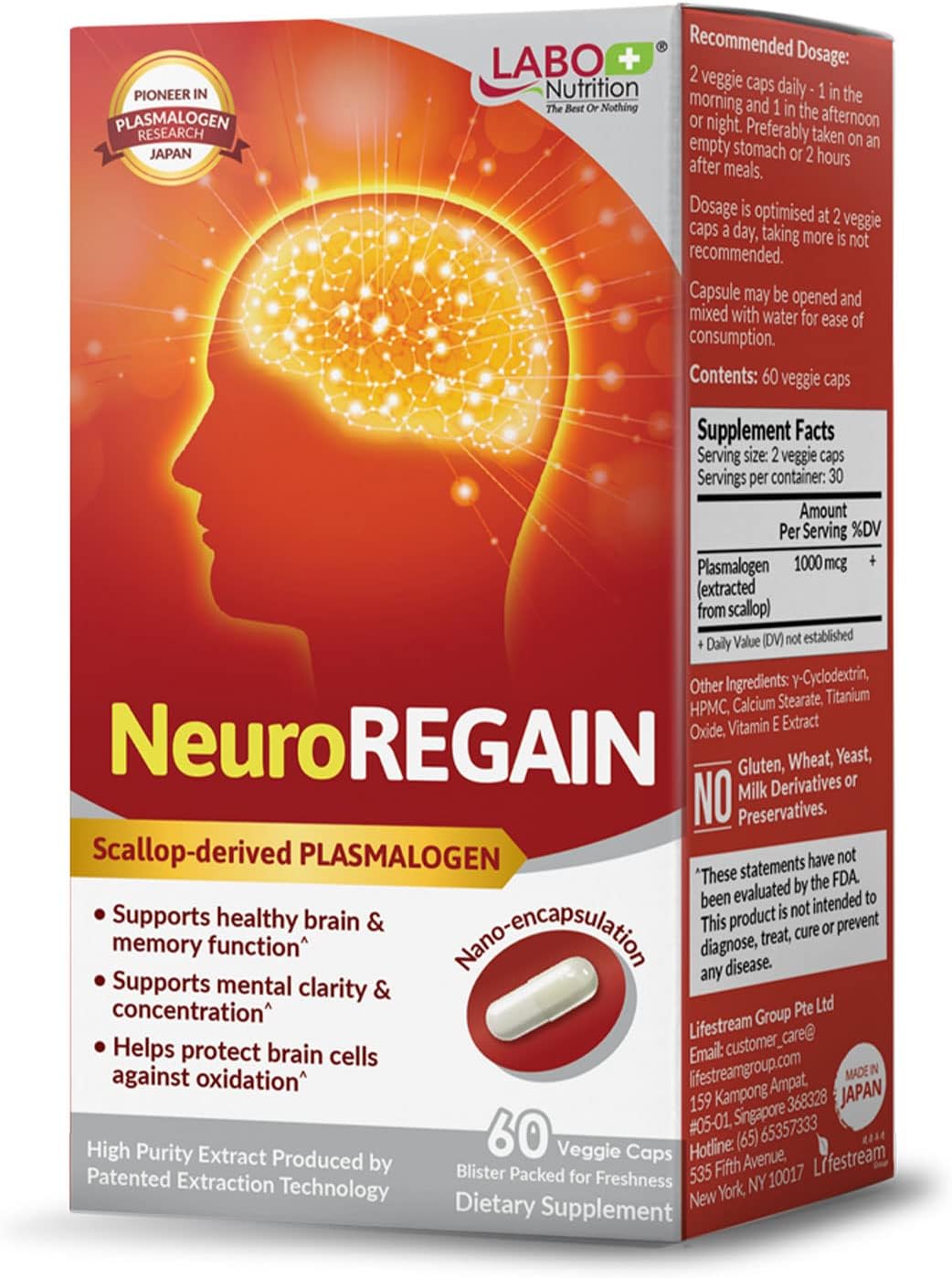 LABO Nutrition NeuroREGAIN – Scallop-derived PLASMALOGEN for Brain Health, Memory, Alertness, Learning and Concentration – Suitable for Seniors and Adults – 3-Pack - görsel 7