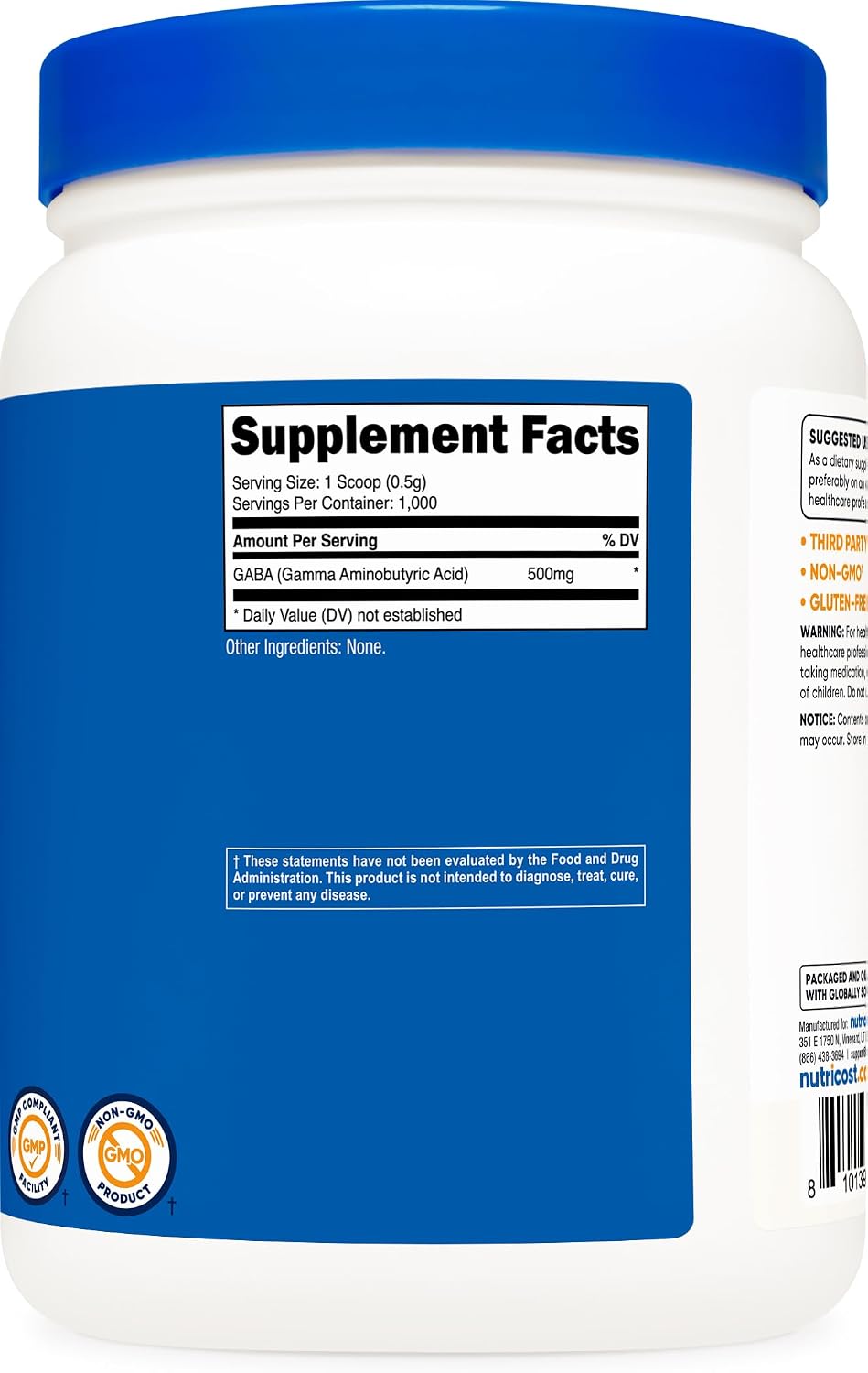 Nutricost Pure GABA 500g Powder (Gamma Aminobutyric Acid) - görsel 5