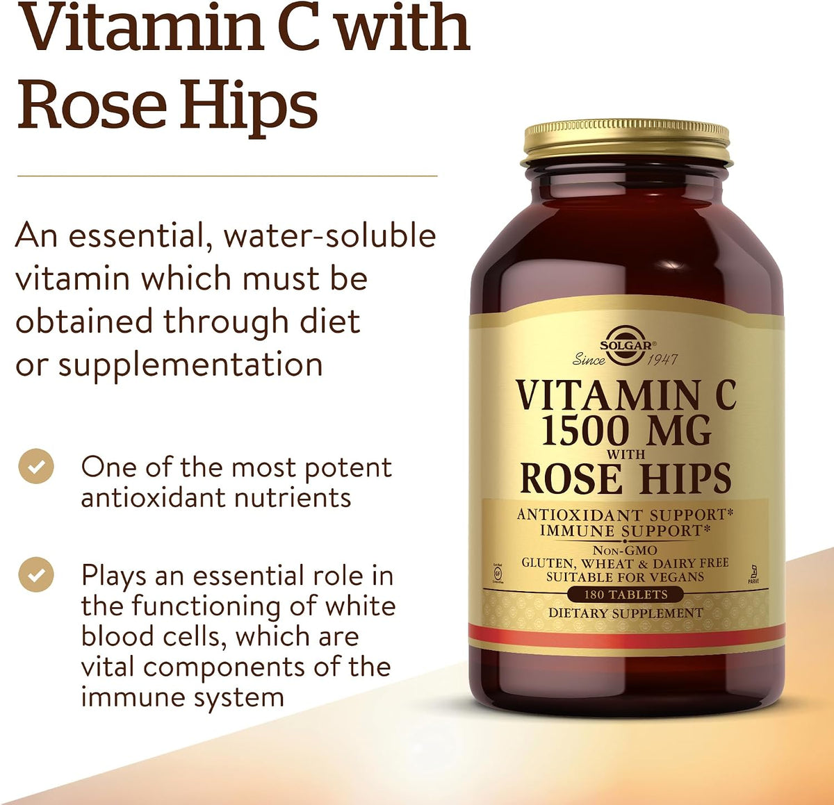 Solgar Vitamin C 1500 mg with Rose Hips - 180 Tablets - görsel 3
