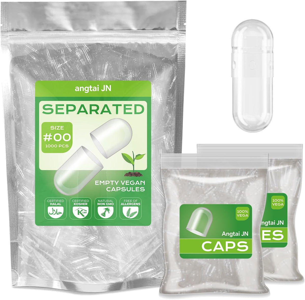 Empty Capsules Size 00 Separated Vegan – Plant Based HPMC (1000 Capsules + 1000 Bodies) - görsel 1