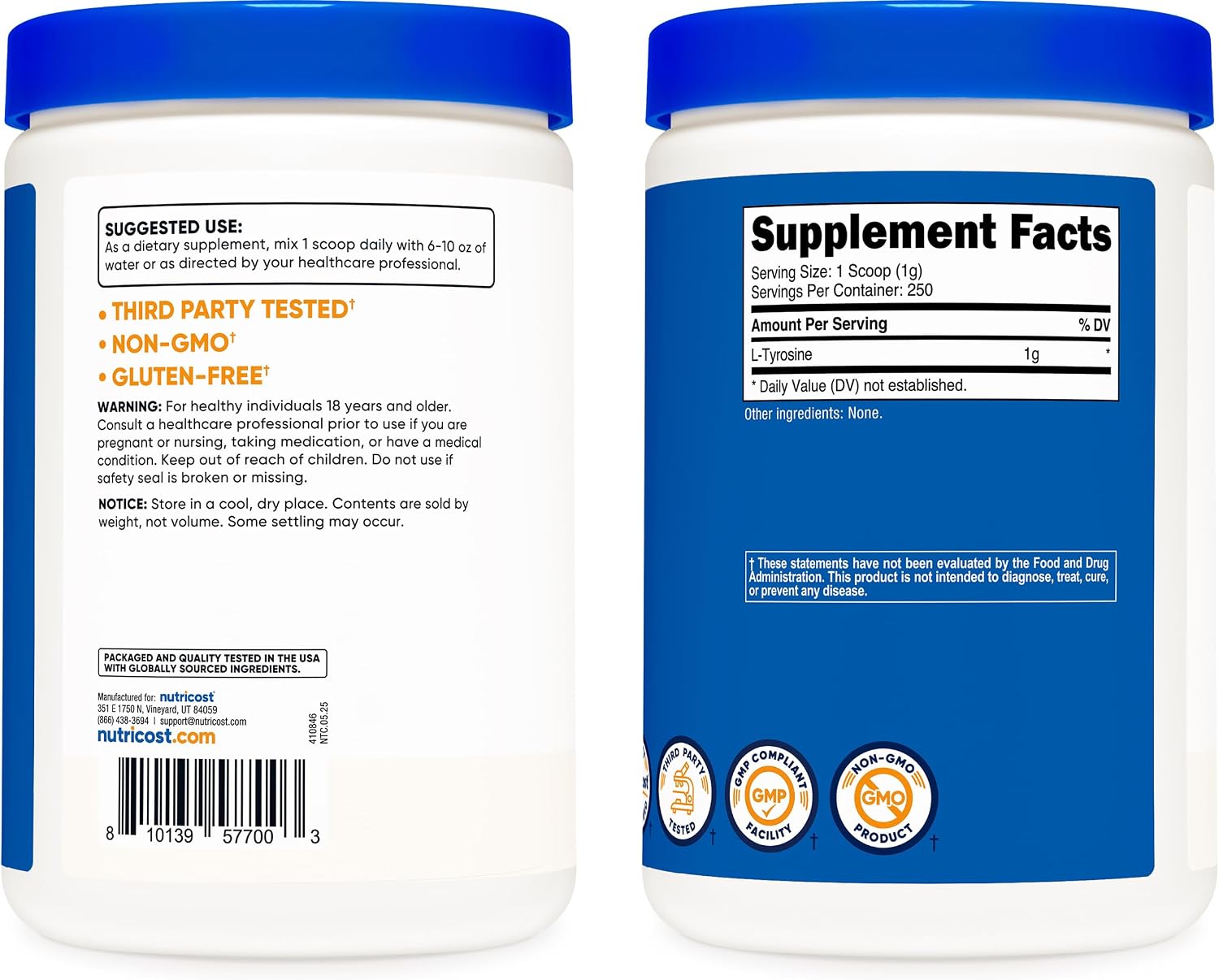 Nutricost L-Tyrosine Powder – 250 Grammes (250 Servings, 1000 mg per Serving) - görsel 7