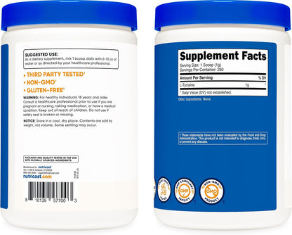 Nutricost L-Tyrosine Powder – 250 Grammes (250 Servings, 1000 mg per Serving)