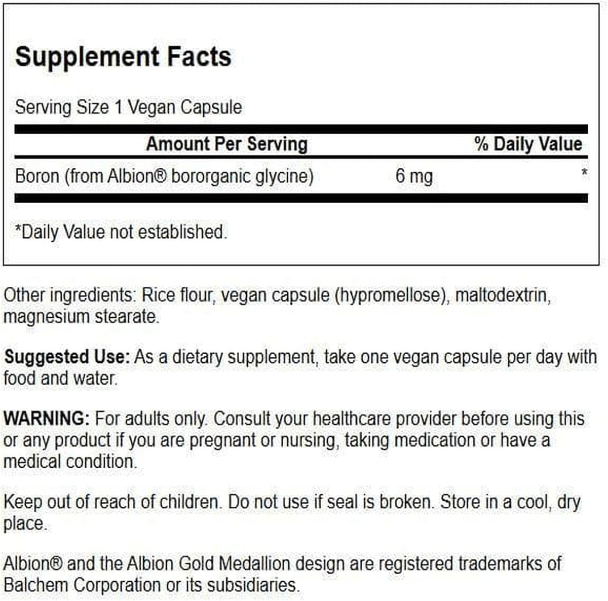 Swanson Boron from Albion - Boroganic Glycine Supplement, 60 Capsules, 6mg Each - görsel 2
