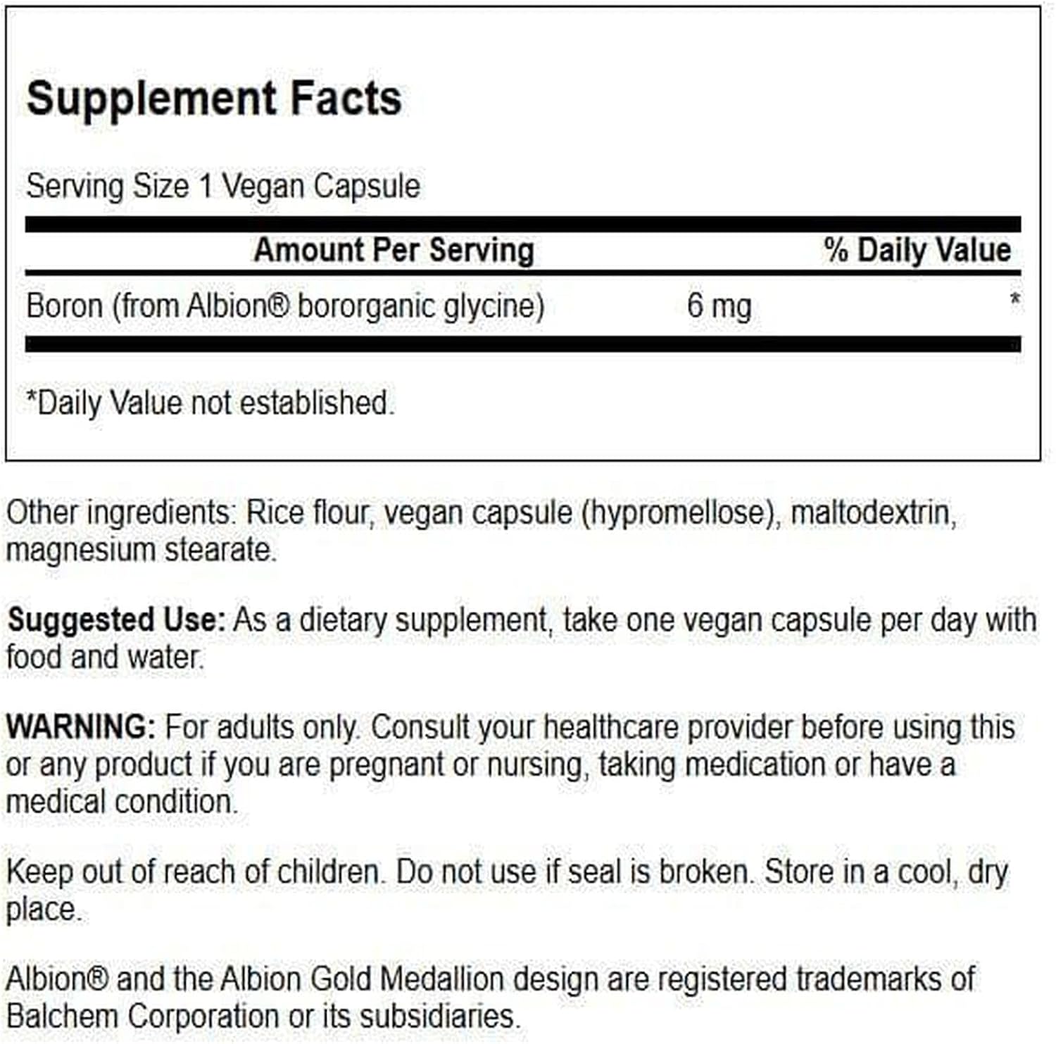 Swanson Boron from Albion - Boroganic Glycine Supplement, 60 Capsules, 6mg Each - görsel 2