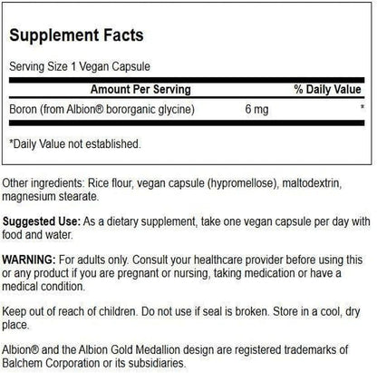 Swanson Boron from Albion - Boroganic Glycine Supplement, 60 Capsules, 6mg Each