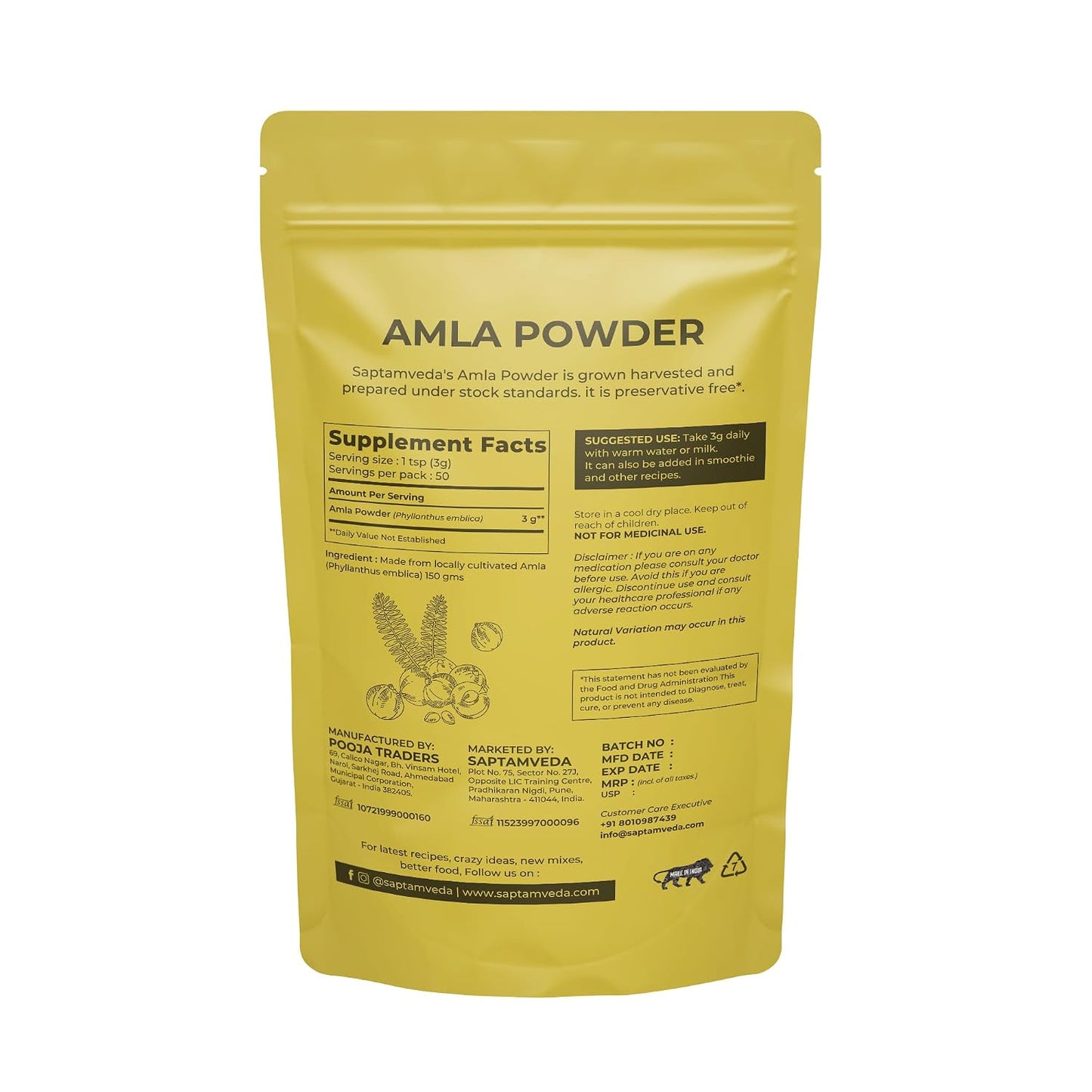 SAPTAMVEDA Amla Indian Gooseberry Powder (150g) - görsel 2
