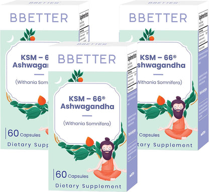 BBETTER Ashwagandha KSM-66 Capsules 500mg - Organic Ashwagandha Root Extract - 60 Vegan Capsules