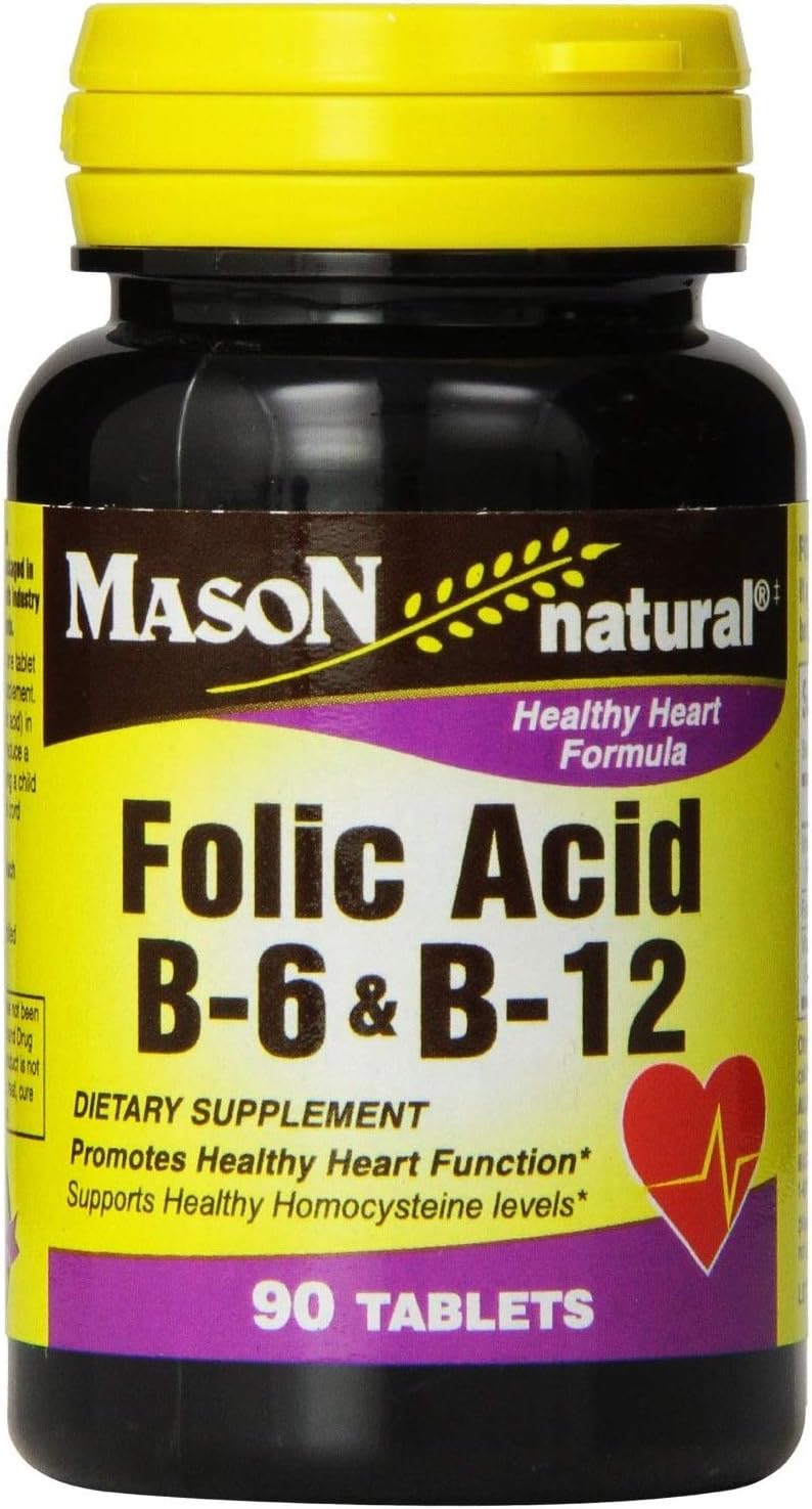 Mason Natural Folic Acid, Vitamin B6 & Vitamin B12 Tablets, 90 Tablets (Pack of 2) - görsel 1