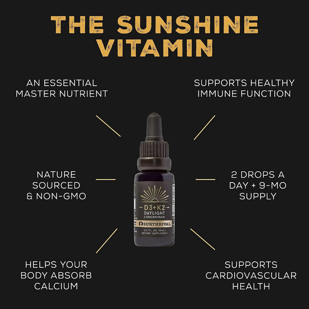 Surthrival Vitamin D3+K2 Daylight Concentrate, 0.5 fl oz (approx. 270 Servings) - görsel 2