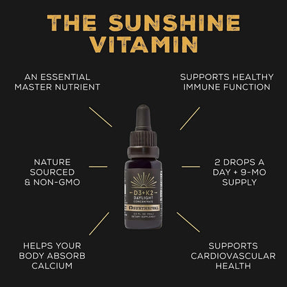 Surthrival Vitamin D3+K2 Daylight Concentrate, 0.5 fl oz (approx. 270 Servings)