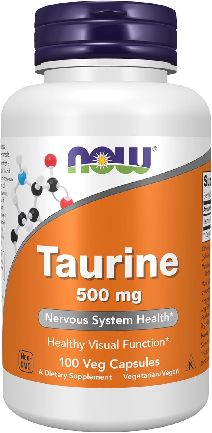NOW Supplements, Taurine 500 mg, Nervous System Health*, Amino Acid, 100 Veg Capsules - görsel 1