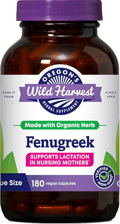 Oregon's Wild Harvest Organic Non-GM Fenugreek Capsules – Lactation Support, 180 Capsules