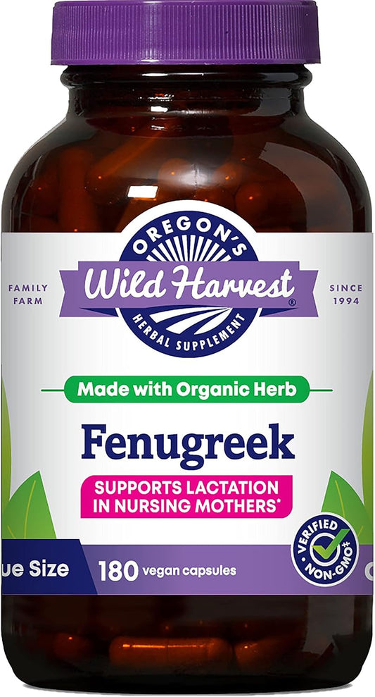 Oregon's Wild Harvest Organic Non-GM Fenugreek Capsules – Lactation Support, 180 Capsules