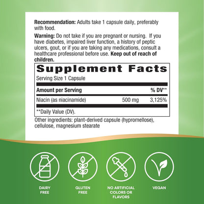 Nature's Way Niacinamide - Non-Flush Vitamin B3, 500mg, 100 Capsules