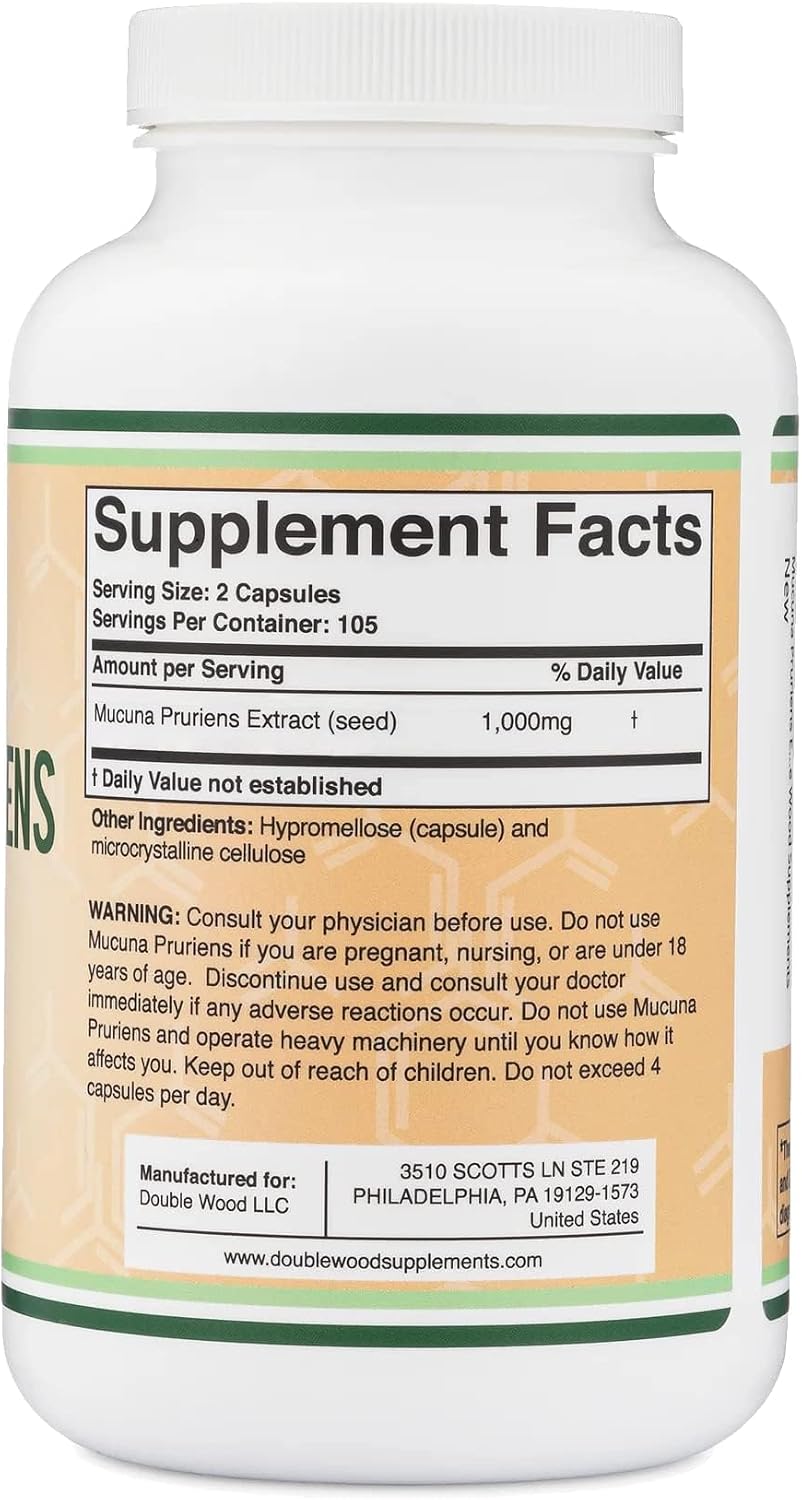 Double Wood Mucuna Pruriens Extract – 210 Capsules (1000mg, 20% L-Dopa) - görsel 3