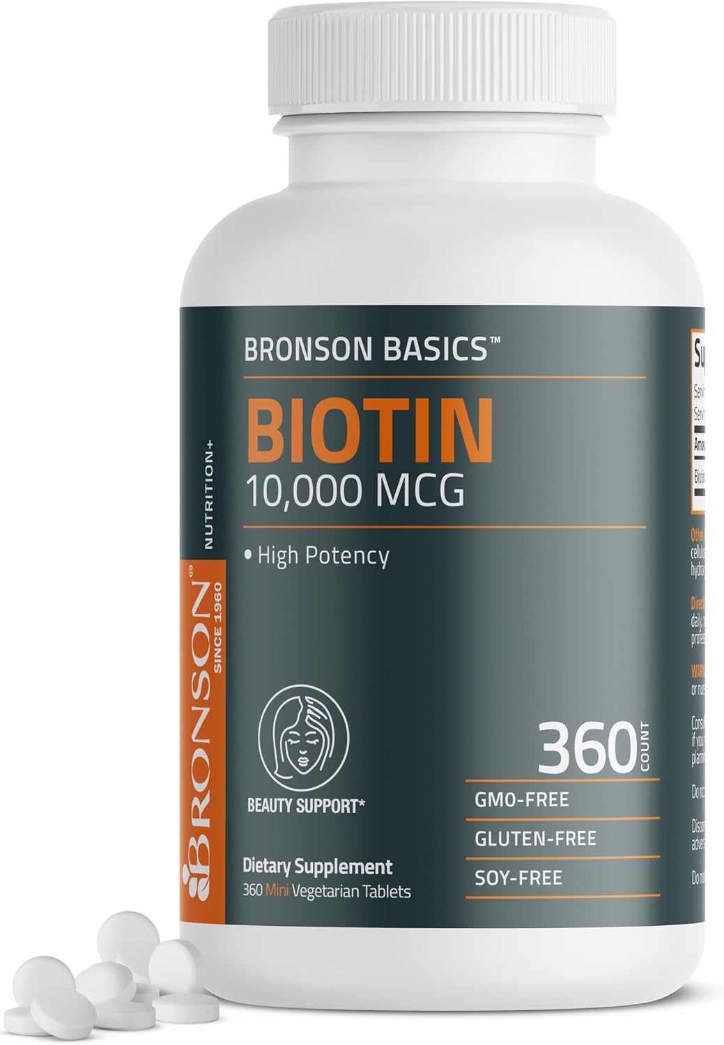 Bronson Biotin 10,000mcg, 360 Tablets - Contributes to Normal Hair, Skin & Nails - görsel 1