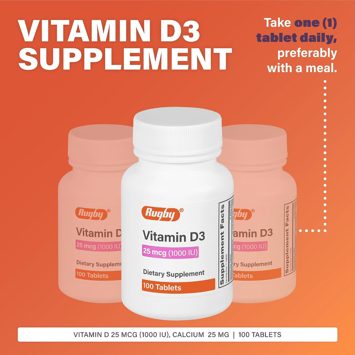 Rugby Vitamin D3, 25 micrograms (1,000 IU) - Food Supplement - 100 Tablets - görsel 2