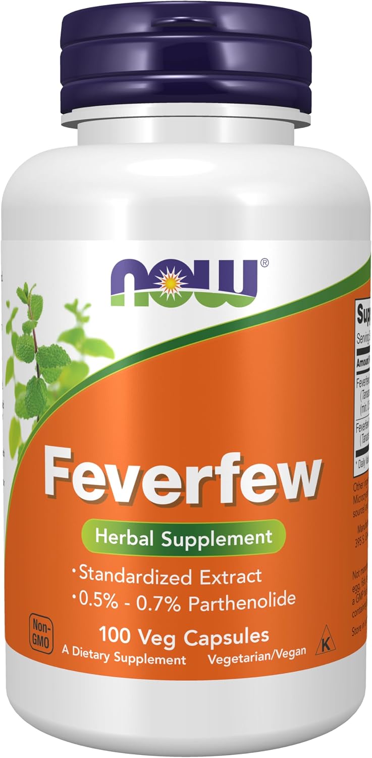 NOW Supplements, Feverfew with 0.5% - 0.7% Parthenolide, 100 Veg Capsules - görsel 1