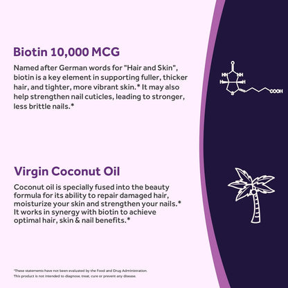 Doctor's Recipes Biotin 10,000 mcg for Hair, Skin and Nails with Coconut Oil - 90 Vegetarian Soft gel capsules