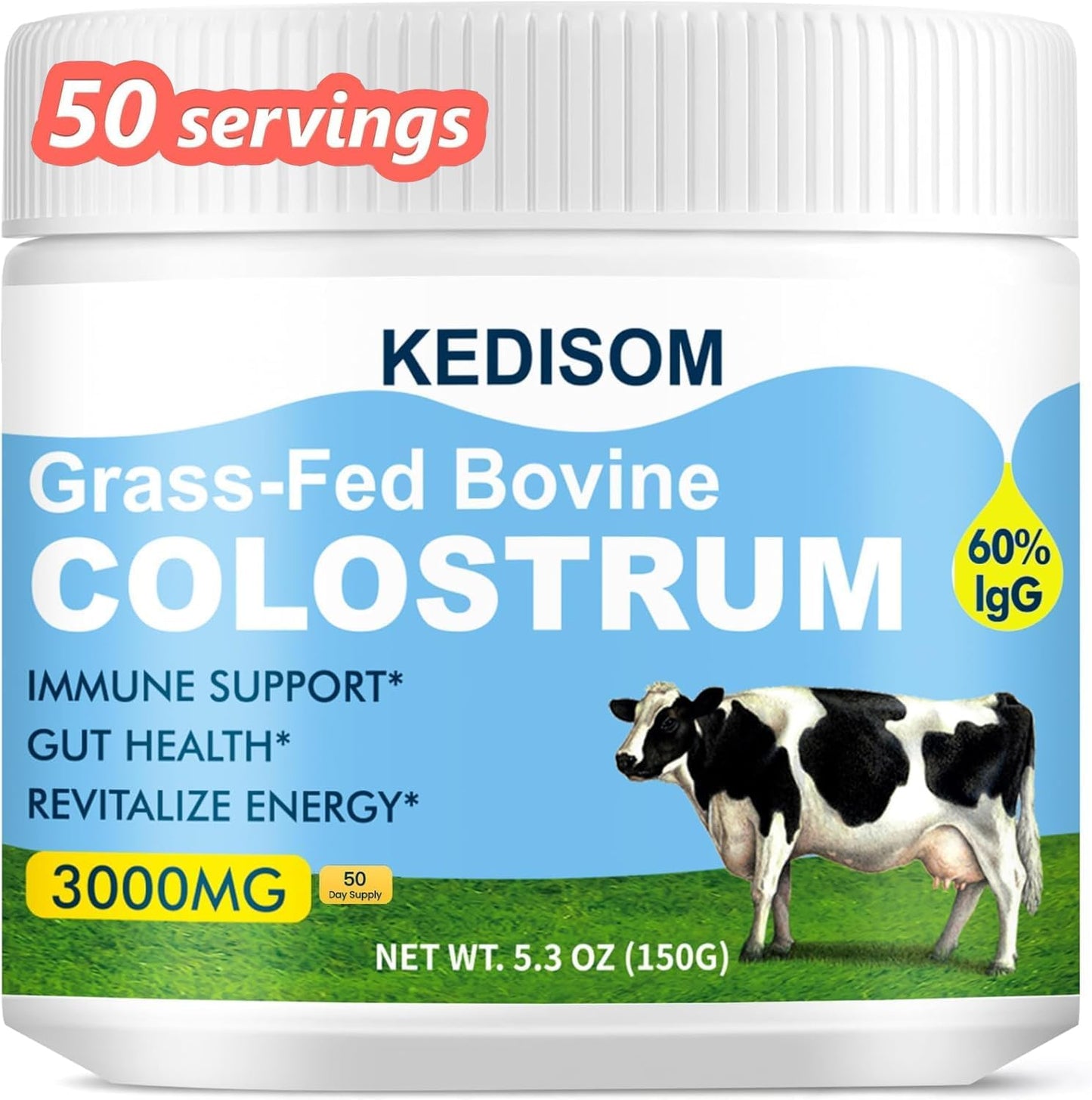 KEDISOM Grass-Fed Bovine Colostrum Powder – Liposomal, High IgG 3000 mg, Gut Health & Immune Support, Unflavoured, 50 Servings - görsel 1