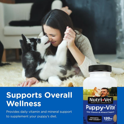 Nutri-Vet Puppy-Vite Chewables for Puppies - Daily Dog Multivitamin with Essential Nutrients, 60 Count