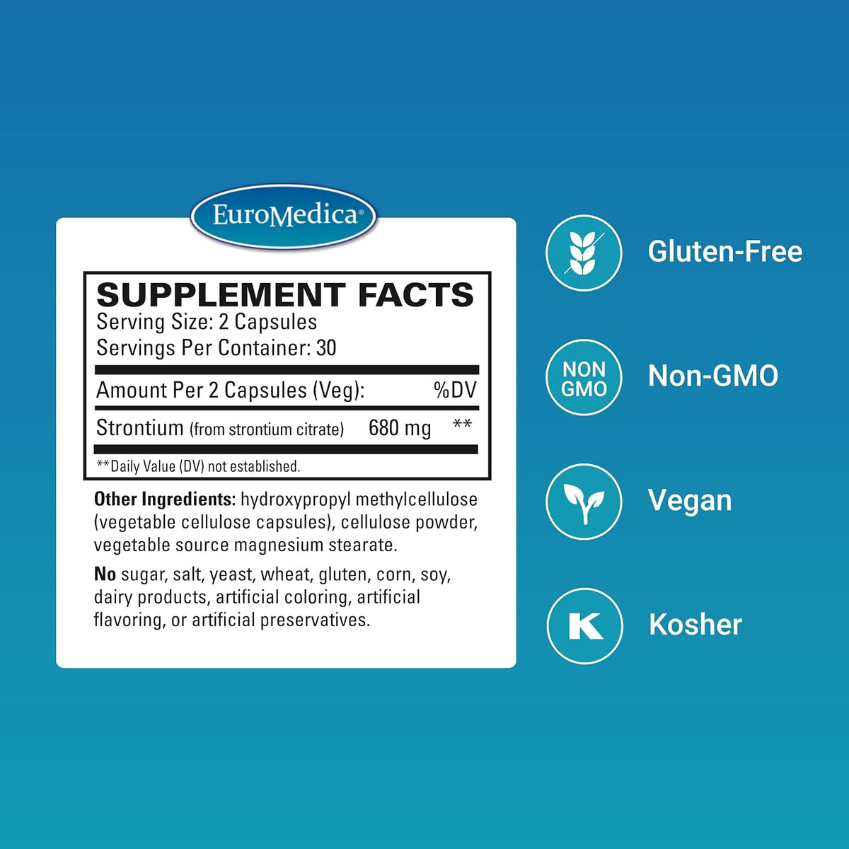 EuroMedica Strontium Citrate – Bone Health Support | 60 Vegan Capsules - görsel 2
