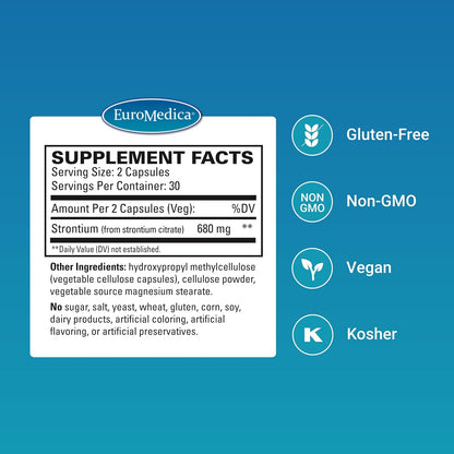 EuroMedica Strontium Citrate – Bone Health Support | 60 Vegan Capsules