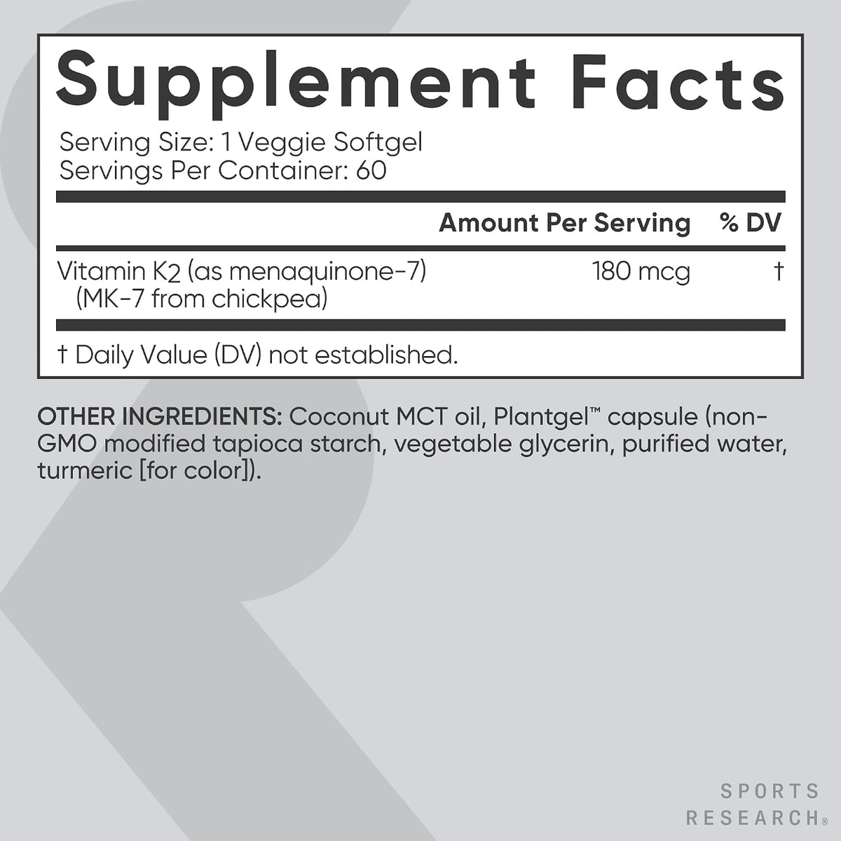 Sports Research Extra Strength Vitamin K2 as MK-7 180mcg with Coconut MCT Oil - 60 Vegan Softgels - görsel 5