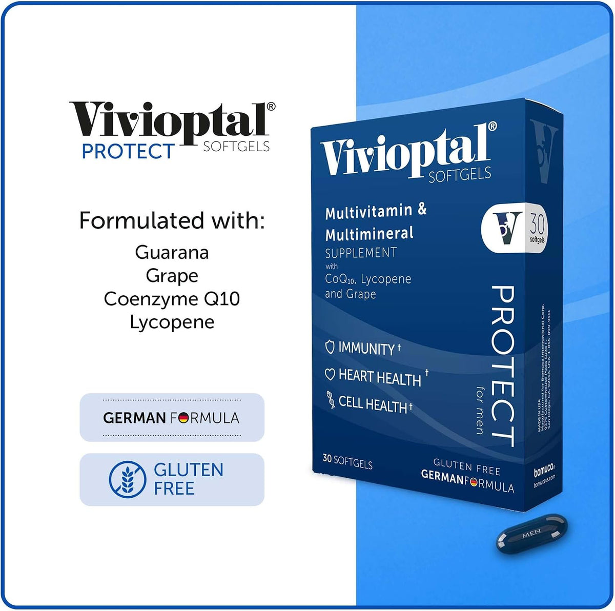 Vivioptal for Men Multivitamin & Multimineral – 30 Capsules with CoQ10, Lycopene & Resveratrol – Gluten-free – German Formula - görsel 5