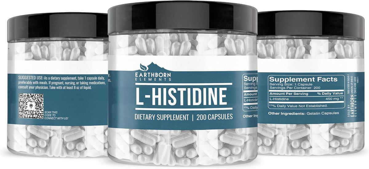 Earthborn Elements L-Histidine 200 Capsules, Pure & Undiluted, No Additives - görsel 2