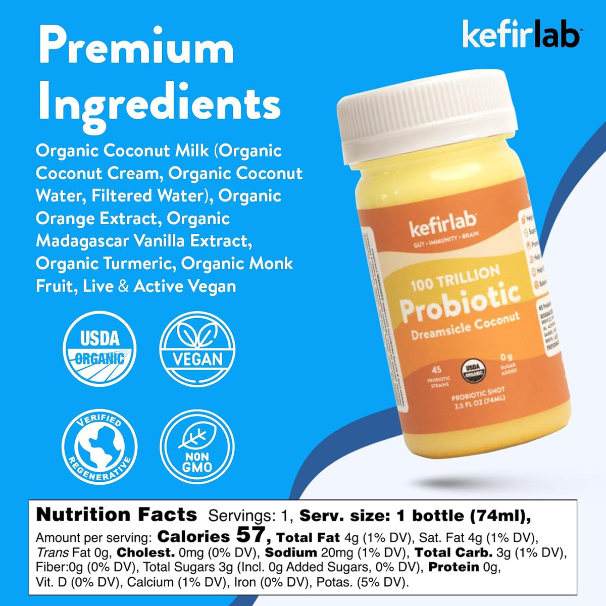 KefirLab Probiotics 100 Trillion CFU - 36 Strains - Vegan & Organic - Dreamsicle (16-Pack) - görsel 2