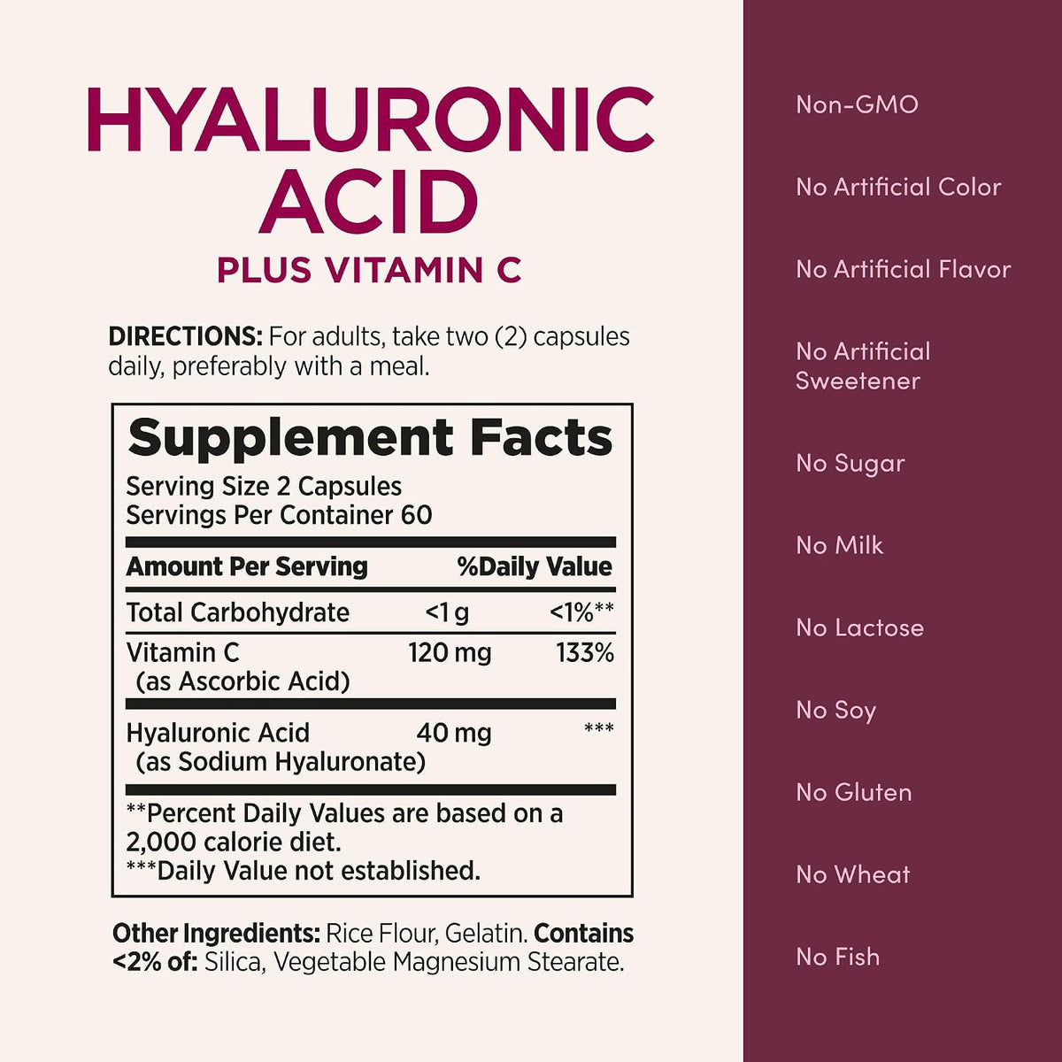 Nature's Bounty Vitamin C and Hyaluronic Acid Supplement - 120 Capsules - görsel 5