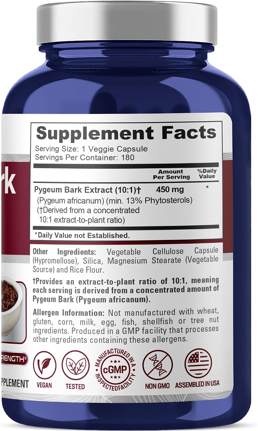 NusaPure Pygeum Bark Capsules, 450 mg, 180 Veg Capsules (Non-GMO, Vegan) - görsel 2