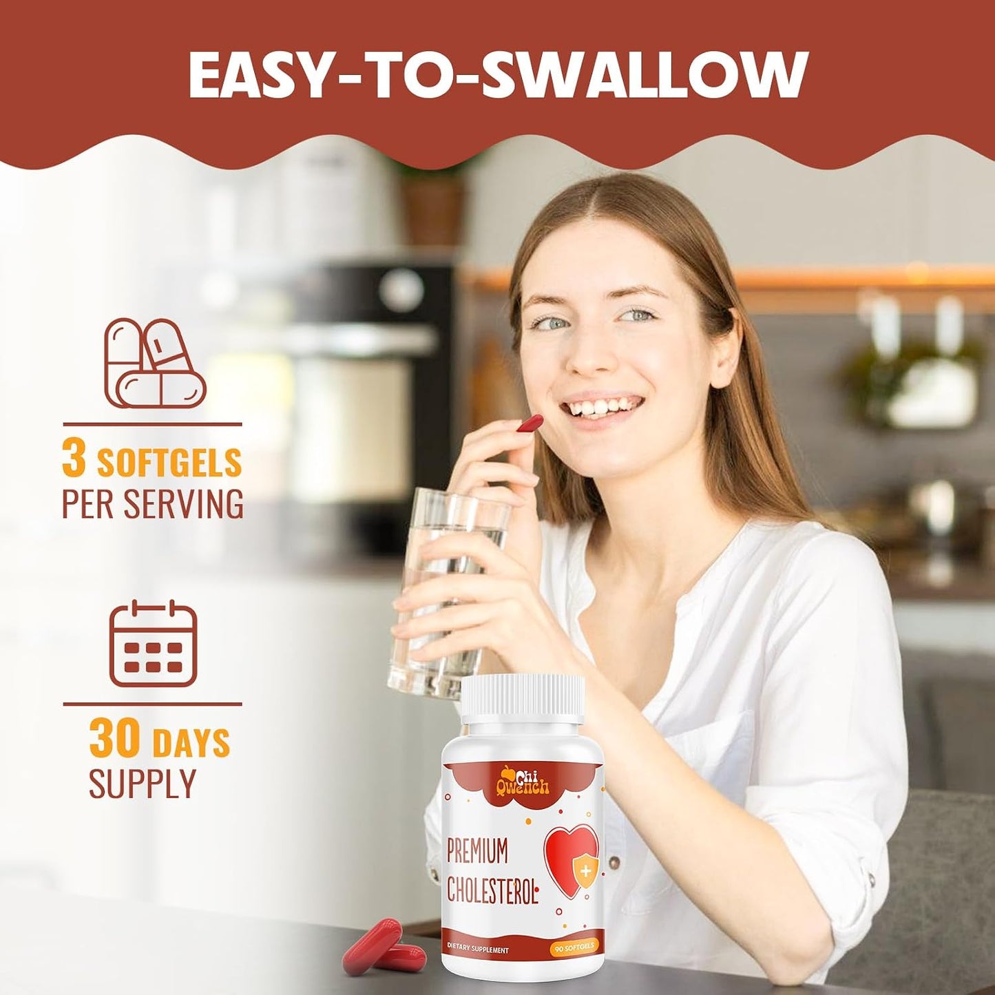 ChiQwench Cholesterol Support Complex - 14-in-1 Formula with Plant Sterols, Niacin, and Red Yeast Rice, 180 Soft gel capsules - görsel 7