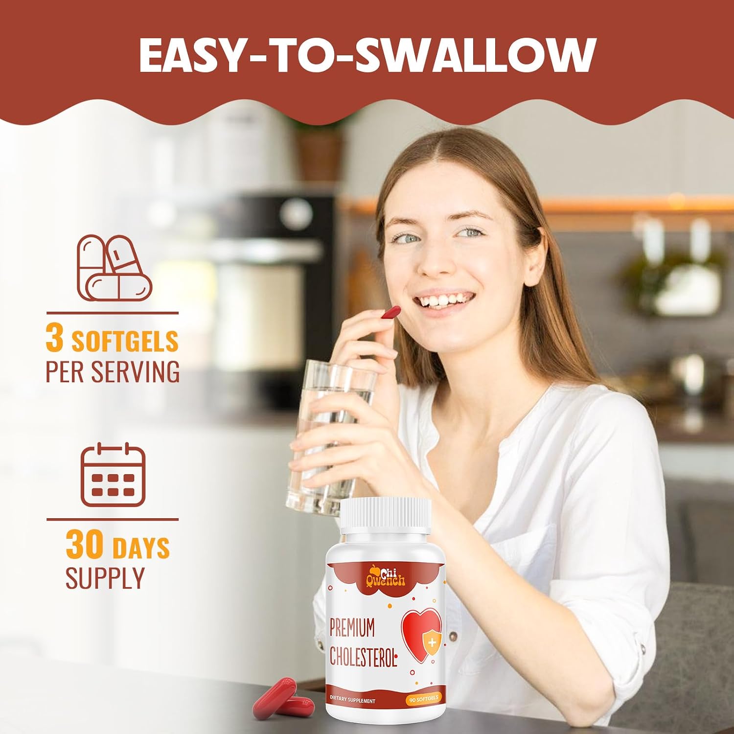 ChiQwench Cholesterol Support Complex - 14-in-1 Formula with Plant Sterols, Niacin, and Red Yeast Rice, 180 Soft gel capsules - görsel 7