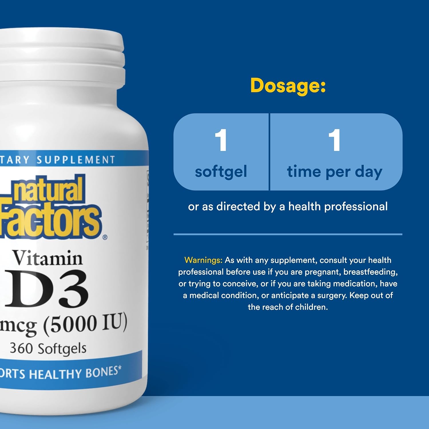 Natural Factors Vitamin D3 5000 IU (125 mcg) Softgels, 360 Count - görsel 3