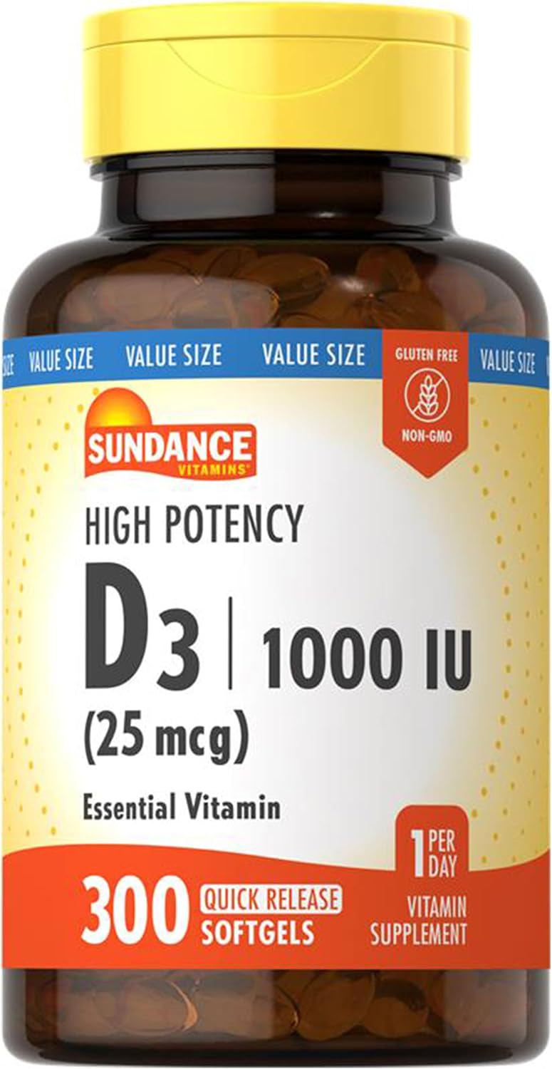 Sundance Vitamin D3 1000 IU - 300 Softgels - High Potency Essential Vitamin - Non-GM & Gluten-free - görsel 1