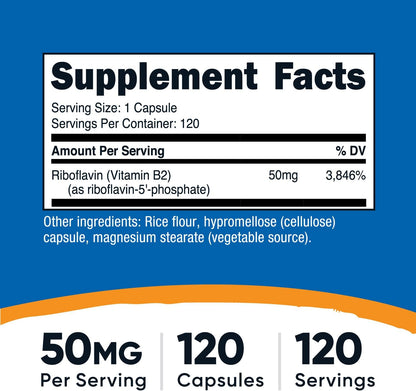 Nutricost R-5-P (Riboflavin-5-Phosphate) (Vitamin B2) 50 mg, 120 Vegan Capsules