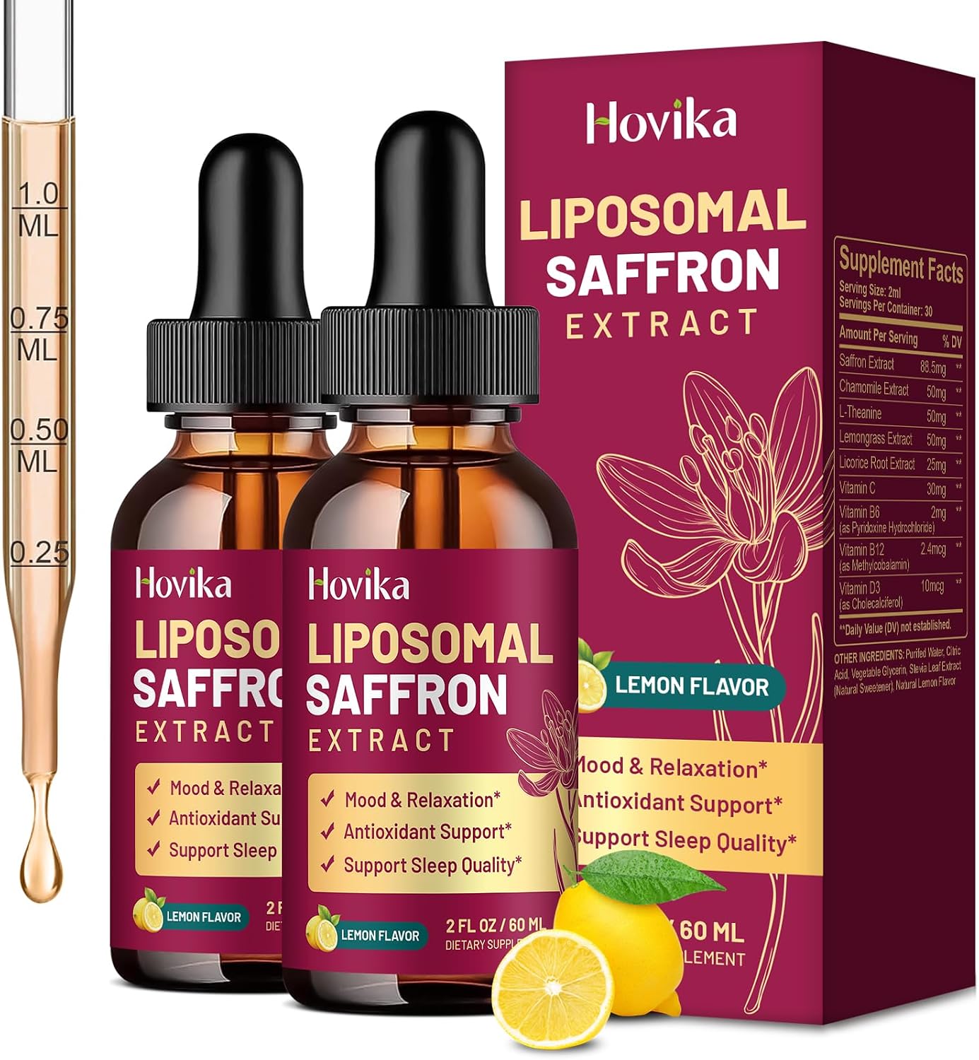 Liposomal Saffron Supplements - 88.5mg Saffron Extract Liquid Drops with L-Theanine, Chamomile, Vitamin C, B6, B12 & D3 for Antioxidant, Immune, Mood, Energy, Focus & Sleep - 60 ml Strawberry Flavour - görsel 8