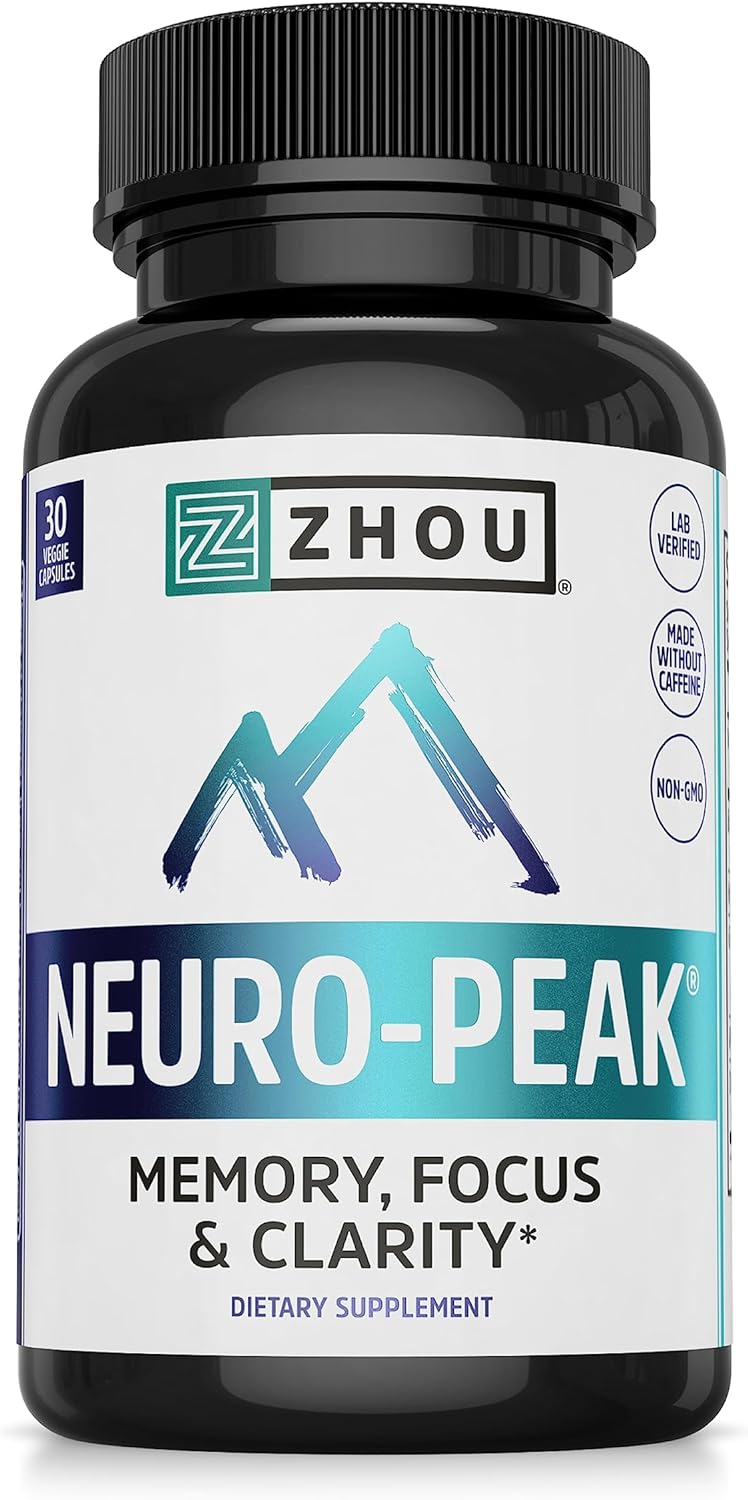 Zhou Neuro-Peak - Brain Support Supplement for Memory and Concentration, Nootropic for Men & Women, 30 Vegetarian Capsules - görsel 1